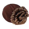 Women Big Flower Turban Hat Head wrap Headwear Cancer Chemo Beanie Cap Hair Loss Cover - color: Brown