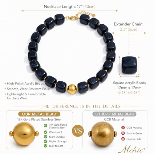 Mchic Colorful Beaded Choker Necklace for Women: Boho Large Square Acrylic Beaded Necklace Stainless Steel Adjustable Surfer Beach Strand Necklaces Summer Handmade Jewelry Gift for Women - color: Black1
