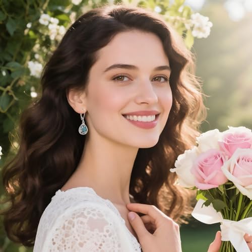 Natural Turquoise Earrings for Women Dangling 925 Sterling Silver Dangle Earrings Western Jewelry Christmas Gift for Sister Mother - style: D-Floral Earrings