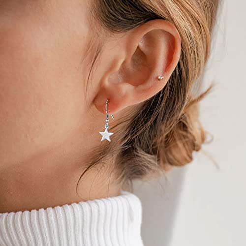 3 Pairs 925 Sterling Silver Star Stud Earrings for Women,Tiny Simple Geometric Stud Earrings Set Small Hypoallergenic Cartilage Tragus Ear Jewellery for Men (3/4/5mm) - color: 04 Silver-3 Pairs-dangle & stud
