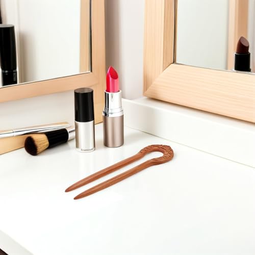 CHILDWEET U-shaped Natural Wood Hair Fork Pin, Vintage Chinese Traditional Hair Stick for Women, Double Prong Wooden Hairpin Accessory for Styling and Classic Hairdos