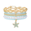 Shell Bracelet Seashell Boho Beaded Stretch Bracelets for Women Summer Beach Bracelets Starfish Charm Bracelet Stackable Gold Plated Bracelets Set for Women - color: h-gold shell 7pcs set