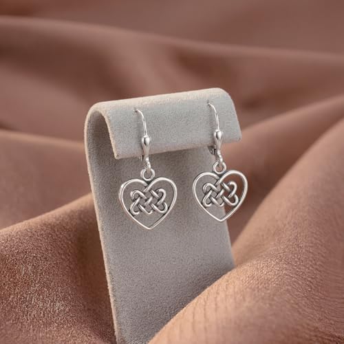 LeCalla 925 Sterling Silver Leverback Drop Earrings | Lightweight Celtic-Knot Filigree Heart Teardrop Dangle Earring for Women's Gift for Her - color: Heart Celtic Knot