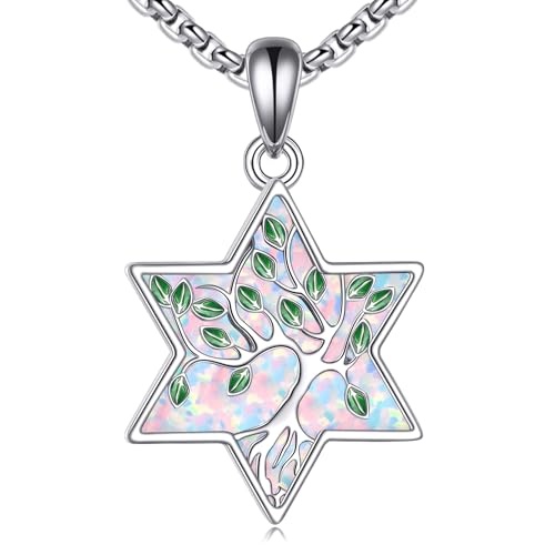 ONEFINITY Tree of Life Necklace 925 Sterling Silver Abalone Shell Celtic Knot Pendant Necklace for Women Jewelry - style: White Opal Star David