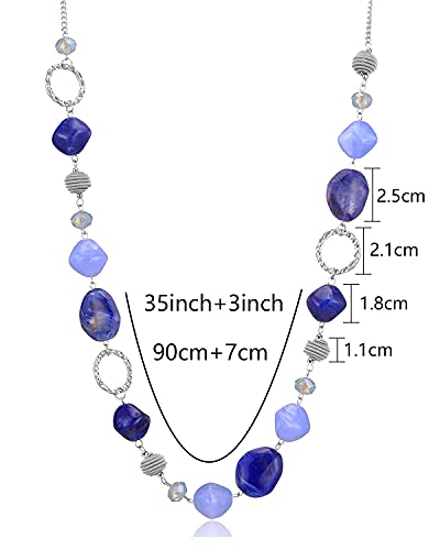BULINLIN Beaded Long Necklace for Women Silver Sweater Chain Necklace with Crystal Resin Beads, Fashion Jewelry Necklace - color: 53-Dark light blue