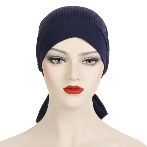 YYAOJHAO Pre Tied Bandanas Headscarf for Women - Solid Wave Chemotherapy Caps Headwrap Chemo Turban Headwear Hats - color: Navy