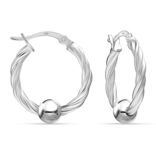 LeCalla 925 Sterling Silver Beaded Ball Hoop Earrings | Lightweight Sleeper Bead Ball Earring Hoops | Cape Style Hoop Earrings for Women - color: Twisted Bead Ball