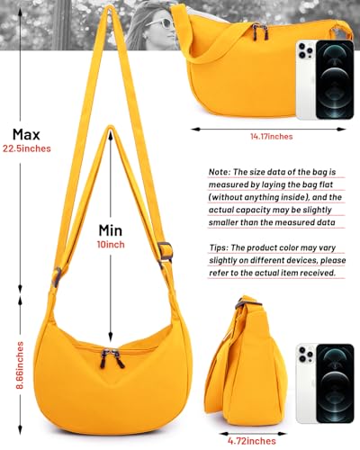 Crossbody Crescent Bag for Women Men Trendy, Crescent Sling Bag with Adjustable Strap, 2 Zippers Lightweight - color: Orange