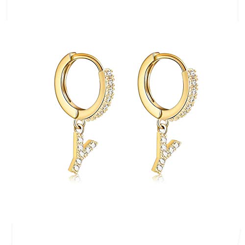 14K Gold Plated Cubic Zirconia Initial Earrings Delicate Small Hoop Earrings Hypoallergenic Letter Earrings for Women - style: Y