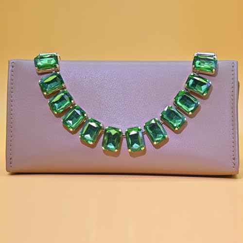 Fashionable Chunky Plated Tennis Rhinestone Statement Necklace Jewelry Set for Women Multicolor gem necklace with Great Sparkle and Shine Design for Women to Easy Match - color: green square rhinestone