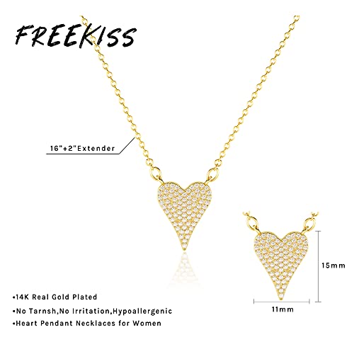 Freekiss Gold Pendant Necklace for Women, Dainty Diamond Necklaces for Women Simple 14K Gold Plated Paperclip Choker Necklaces Cute Minimalist Open Oval Necklaces Gold Jewelry for Women Gifts - color: Gold, style: pave cz large heart GD