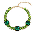 Fashionable Chunky Plated Tennis Rhinestone Statement Necklace Jewelry Set for Women Multicolor gem necklace with Great Sparkle and Shine Design for Women to Easy Match - color: emerald big rhinestone