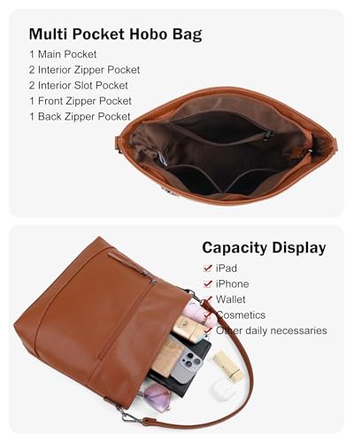 MASINTOR Hobo Crossbody Bags for Women, 2 in 1 Convertible Leather Crossbody Purse Handbags Shoulder Bags with Tassel - color: Brown