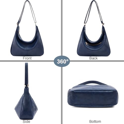 Hobo Bags for Women Foldable Vegan Leather Shoulder Handbag Slouchy Tote Crossbody Purses - color: Dark Blue
