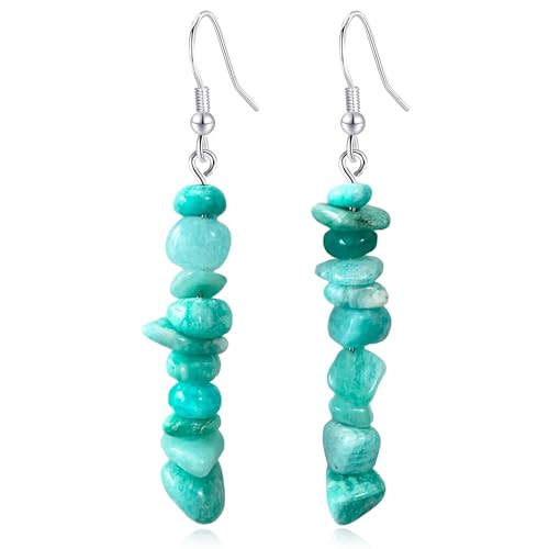 Handmade Bohemian Vintage Silver Nature Stone Beads Long Dangle Drop Earrings for Women - color: Blue Green