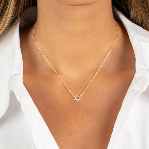 VRIUA Gold Necklace for Women - 14K Gold Plated Dainty Italian Horn Star of David Butterfly Bow Sun Lotus Volleyball Baseball Cowboy Boots Necklace Jewelry Everyday for Women - style: Star of David CZ