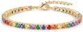 925 Sterling Silver Bracelets for Women Stack, Trendy Tennis Bangle Cuff Jewelry Set 14K Gold Plated, Adjustable Bracelet Set for Wrist Essentials, Women Fashion Watch Band Acecessories - style: SZ-TENNIS-rainbow4mm-gold