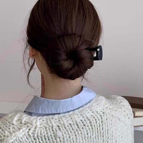 French Hair Clips 4-Pack Assorted Styles, U-Shaped Textured Hair Pins for Women with Black, Tortoiseshell, Leopard & Smoky, for Ponytail Bun Updo (Black) - color: Black