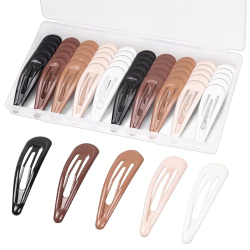 Gingbiss 50Pcs Snap Hair Clips for Women, 1.88 Inch Silicone Coating Classic Metal Hair Barrettes with Storage Case for Women Girls, No Slip Hair Accessories for Hair, 5 Assorted Colors