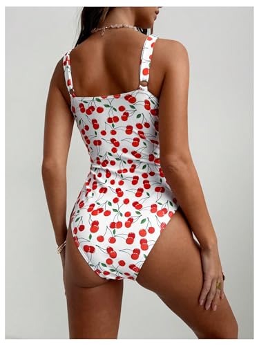 BEAUDRM Women's Boho Floral Print One Piece Swimsuit Y2K Bathing Suits Swimwear Beachwear - color: Red Cherry, size: X-Small