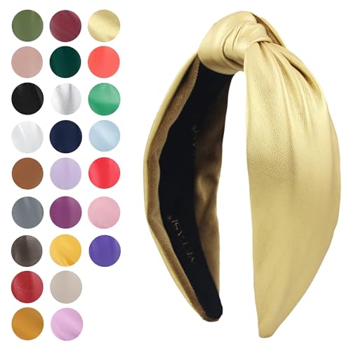 Headbands for Women Gold Trendy Head bands for Women's Hair Leather Knotted Headband for Women is a Top Knot Womens Fashion Designer - color: Gold