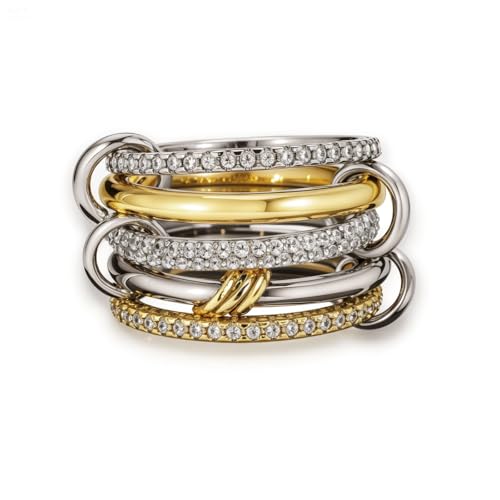 Statement Rings for Women, 18k Gold Plated Stackable Cubic Zirconia Rings, Silver Gold Multi Ring Mixed Metals Stackable Ring Set for Women Non Tarnish - size: 7