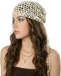 Ababalaya Crochet Cotton Head Scarf Boho Hollow Out Triangle Scarf with Shiny Sequin Y2K Hair Scarf - color: Beige