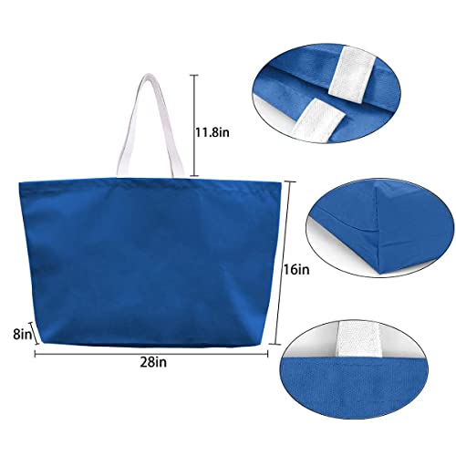 Large Canvas Tote Bag-Extra Big Shopping Beach Totes Bags Reusable Largest Grocery Plain Solid Bag 28"x8"x16" - color: Ocean Blue