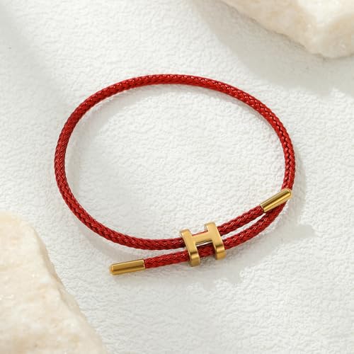 AIMADE Bracelets for Women Adjustable Charm Bracelet, 18k Gold-plated Buckle Design Titanium Steel Wire Rope Women's Gift Jewelry - color: Red-Red