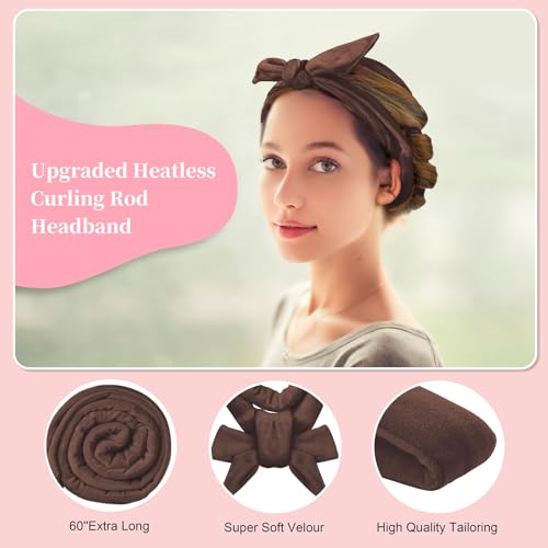 Flylipu Heatless Curling Rod Headband, Upgraded 60" Extra Long Soft Hair Curlers to Sleep In, No Heat Curls for All Hair Types, Hair Wrap Curls Styling Kit for Girls (Brown, 1 Count) - color: Brown