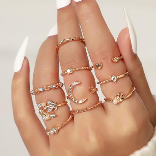 Boho Stackable Rings for Women Trendy Knuckle Joint Finger Knuckle Nail Ring Sets Simple Star Moon Stack Preppy Statement Rings Cute Stuff - style: B-2