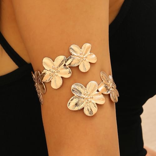 Arm Cuff Jewelry for Women Adjustable Flower Cuff Bangle Bracelet Gold Armband Upper Jewelry Gifts for Women Boho Western Accessories - color: B3:gold flower