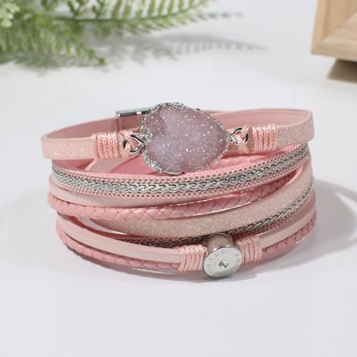 Artilady Leather Wrap Bracelets for Women - Pearl Bracelets Handmade Clasp Bangle Bracelet with Beads Jewelry Gift for Women and Mother - style: Pink
