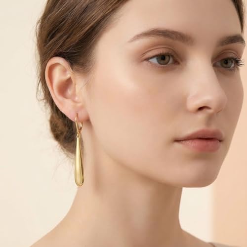 Leverback Dangle Drop Earrings for Women, Hypoallergenic Lightweight Minimalist Jewelry, Fashion Gift for Her, Birthday Anniversary - color: B-Gold