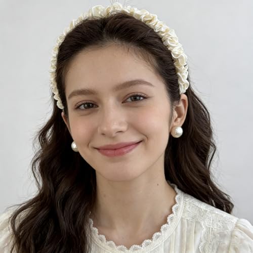 4 Pcs Satin Headbands with Teeth for Women, Non-Slip Comb Hairbands, Ruched Scrunchie Hard Head Bands, Elegant Pleated Hair Accessories for Washing Face & Daily Wear - color: Ruched comb