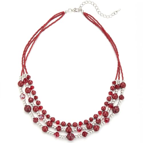 Noessla Beaded Statement Necklaces for Women Layered Chunky Bead Necklace Fashion Costume Jewelry Gifts for Mom - color: Red