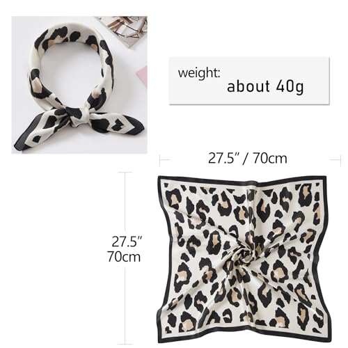 CHUNG Women's Scarf Hair Bandanas Square 27.5" Satin Wrap Fashion Pattern Scarves Emulation Silk Handbag Ribbons Necktie - color: Beige Leopard