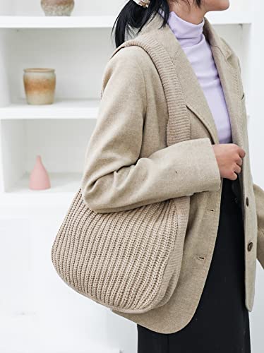 ENBEI Women's Crochet Tote Bag Knit Shoulder bag,Aesthetic Bag,Cute Eco-Friendly Tote for Travel,Daily Use,Gift Box Packaging - color: Khaki