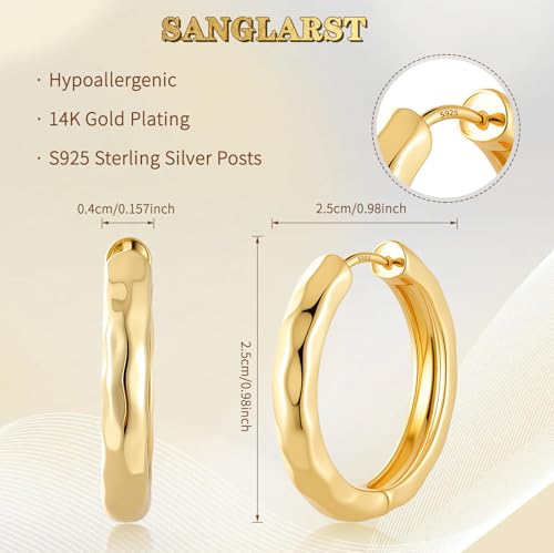 14K Gold Plated Chunky Hoop Earrings for Women, Hypoallergenic 925 Sterling Silver Posts, Lightweight Stylish Jewelry - color: GOLD