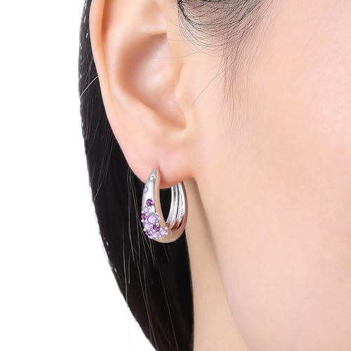 Earrings for Women 925 Sterling Silver Hoop Earring Colorful Cute Fashion Hoop Earrings Graduation Birthday Jewelry Gifts for Women - color: Purple Rhinestone Earrings