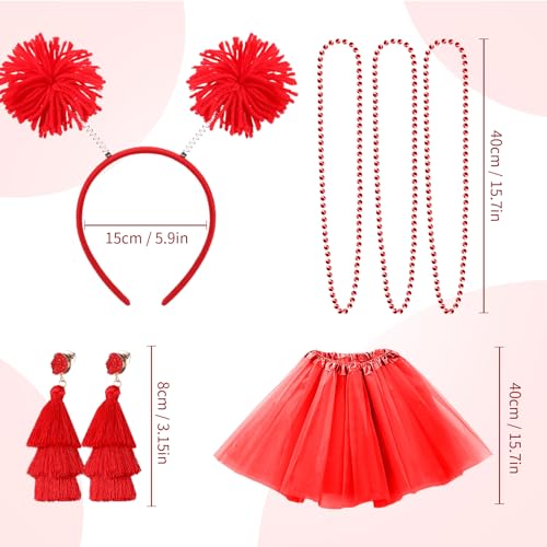 Hicarer 6 Pcs 4th of July Tutu Set Women Red White and Blue Accessories 250th Tutu Patriotic Costume Independence Day Favors - color: Red