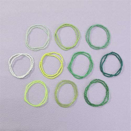 Fuqimanman2020 18Pcs Boho Stackable Beaded Bracelets for Women Colorful Handmade Multilayered Rice Beads Anklets Set Summer Beach Bohemian Jewelry Gift - color: Style 2 Green