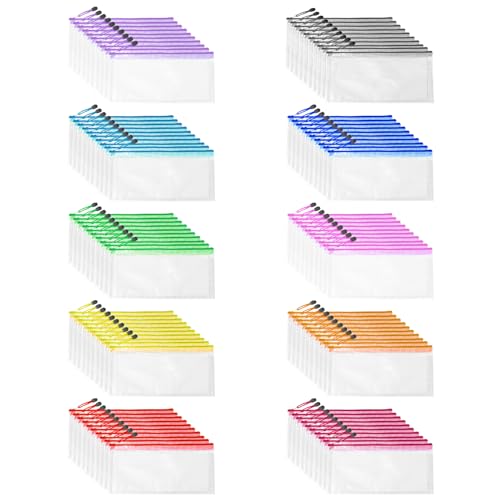 100 Pcs A6 Mesh Zipper Pouch Multipurpose Waterproof Pencil Bags 9.4" x 4.5" Small Mesh Zipper Pouches for School Office Supplies Organization, Multicolor Puzzle Bags 10 color