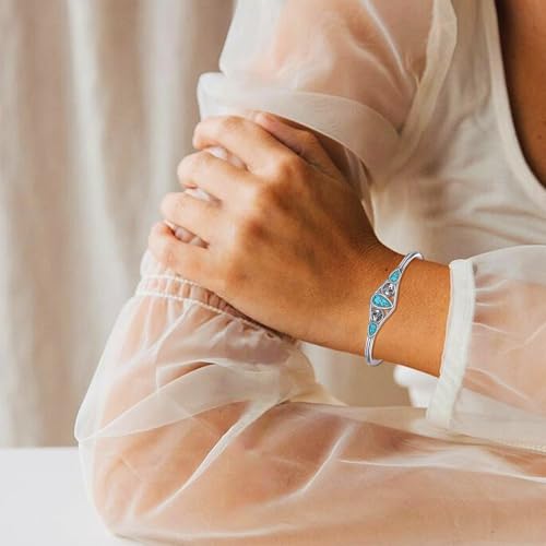 Genuine Turquoise Bracelet Cuff Bracelet for Women Mom 925 Sterling Silver Natural Turquoise Bangles Vintage Bracelet Boho Jewelry for Birthday Christmas Mother's Day Valentine's Day - style: Skull