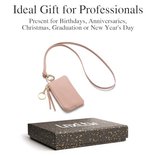 Cute Pink Coin Purse for Women – Genuine Leather Mini Zipper Wallet with Wrist Strap & Keychain, Small Change Pouch & Travel Coin Holder with Gift Box (Blush Pink) - color: Blush