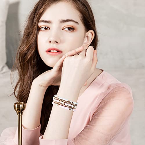 GOOJIDS Surfer Heishi Clay Bead Bracelets for Women Bohemian Stackable Gold Plated Beaded Stretch Bracelets Elastic Layering Friendship Bracelets Set Boho Jewelry - color: C-New Light Pink Sets