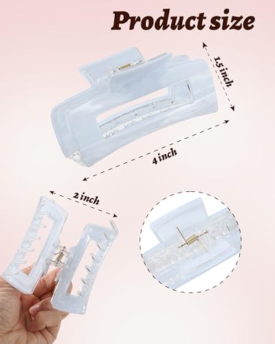 4Pcs Large Acrylic Hair Claw Clips, Nonslip Cute Hair Clips for Thick Hair and Long Hair, Rectangle Marble Claw Clips Hair Accessories for Women and Girls - color: White + Purple + Pink + Blue