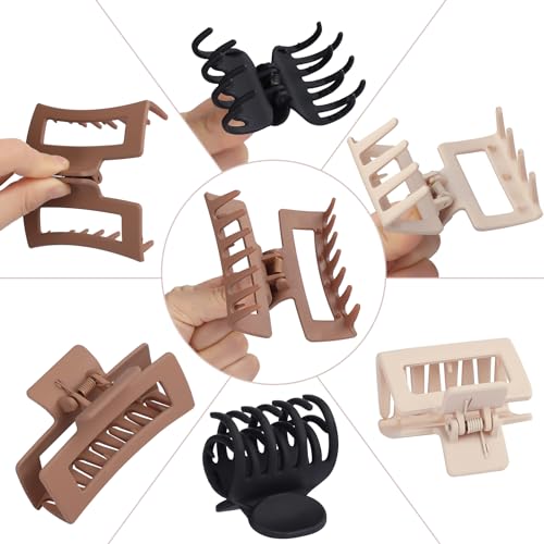 CHANDAT Medium Claw Hair Clips Set for Women - 3 Styles, 9 pcs Rectangle Clips for Thick Hair, Square Clips for Thin Hair - Brown - color: Brown