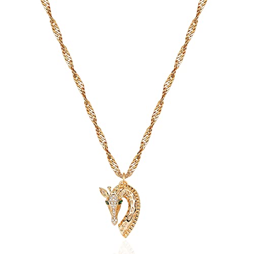 Fettero Animal Necklaces for Women 14K Gold Plated Charm Snake Necklace Elephant Bird Cat Butterfly Pendant Cute Dainty Necklace Jewelry - style: Giraffe