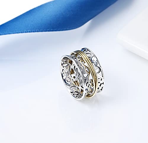 925 Sterling Silver Anxiety Ring with Beads Fidget Spinning Rings for Women Worry Beads Rings - color: filigree design